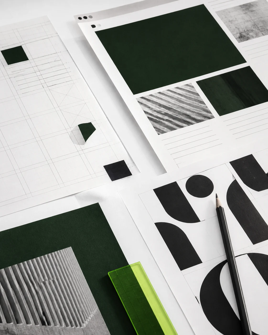 Service website concept layouts and typography studies